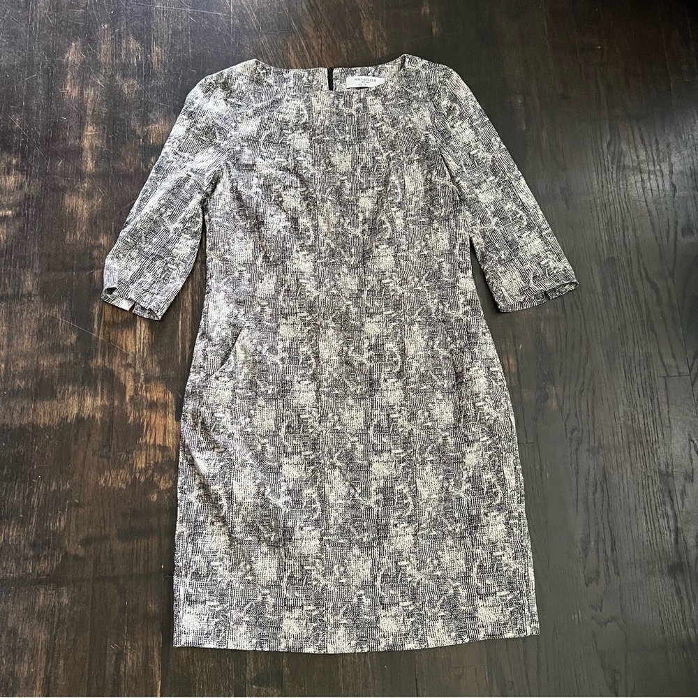 MM. Lafleur Sheath Dress Black White Etsuko Crackle Pattern 3/4 Sleeve Size 12